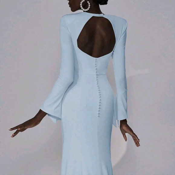 Elegant White Regular-Shoulder Bell Sleeve Crew Neck Bustier Backless Crystal - Picture 4 of 4